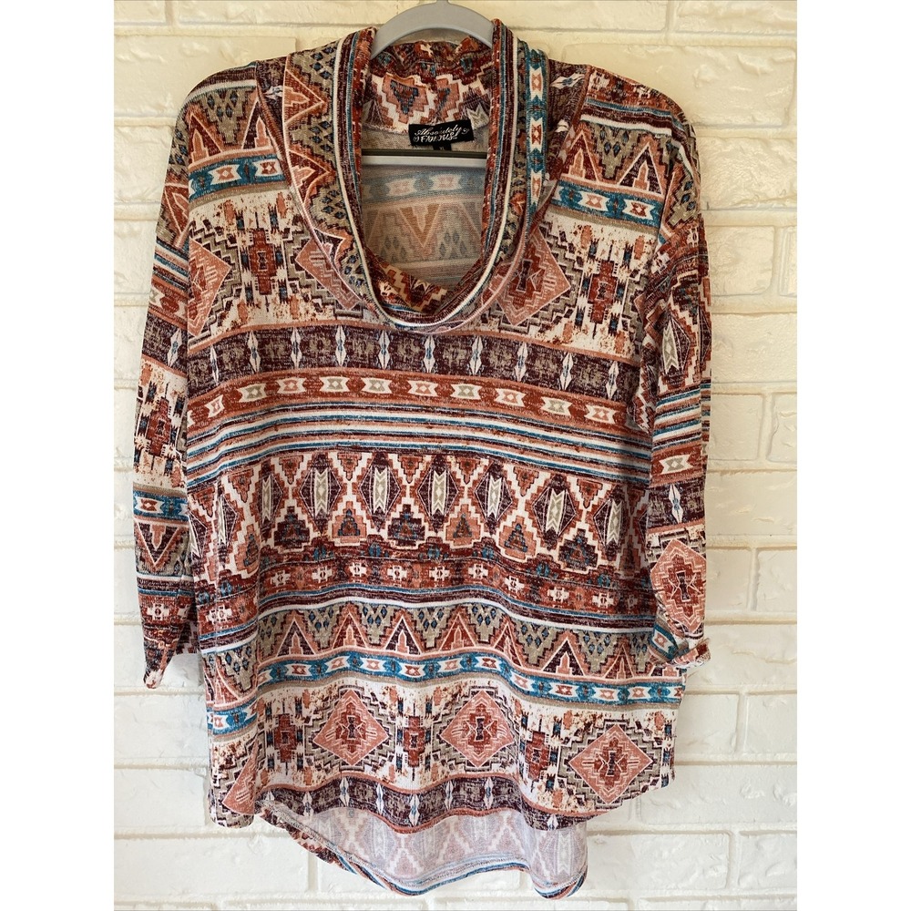 Absolutely Famous XL Tunic Boho Cowl Neck 3/4 Sleeve